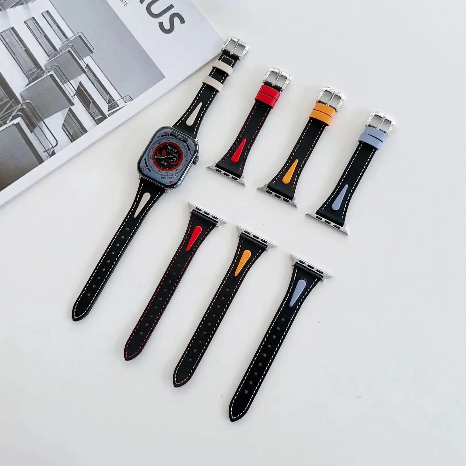 سليم قطرة الماء حزام من الجلد ل سوار ساعة يد آبل 44 مللي متر 40 41 مللي متر 49 مللي متر 42 45 مللي متر المعصم النساء سوار IWatch سلسلة 9 8 7 6 5 4 3 #6