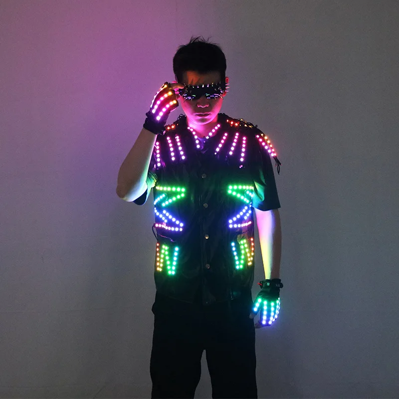 

Nightclub Party LED Jackcet Vest Gloves Light up Clothes DJ Dancer Stage Performance Wear 2025 Cosplay Rave Outft