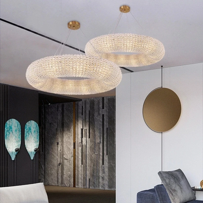 2022 Nordic new luxury round crystal chandelier lighting modern living room dining room bedroom interior decoration lamps