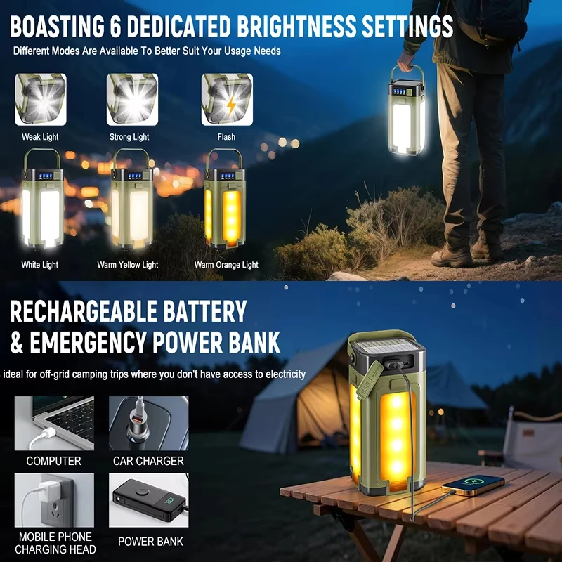 Multifunctional 4-Leaf Foldable Camping Lantern Solar Outdoor Foldable 2000mah Power Bank Intelligent Display Hanging Tent Light