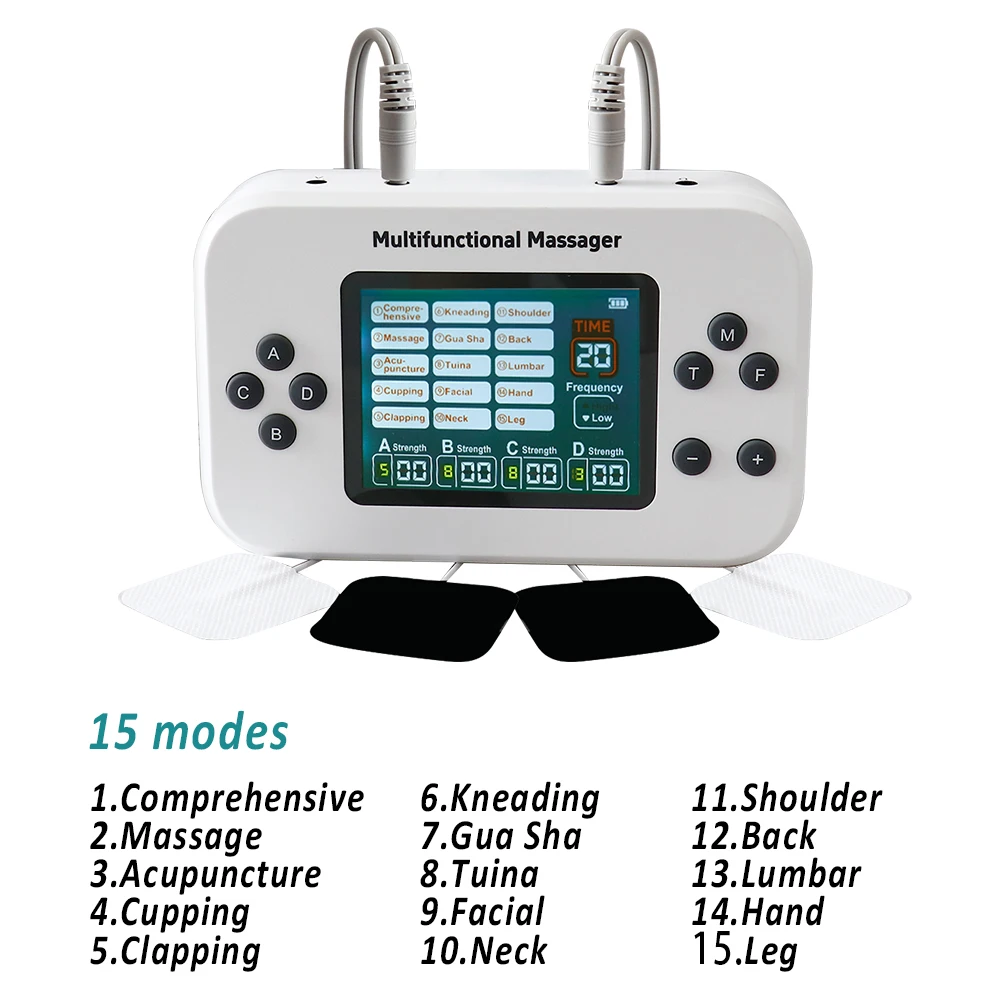 15 Modes Electric 4 Outputs TENS Frequency Body Massager Pulse Digital Relax Acupuncture Massage EMS Muscle Stimulator