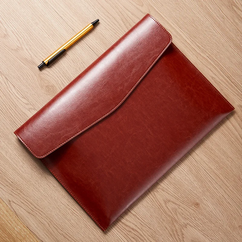 A4 Leather Filing Envelopes Briefcase Pouch Business Felt Folder Snap Large Capacity Document Bag Office Supplies File Organizer