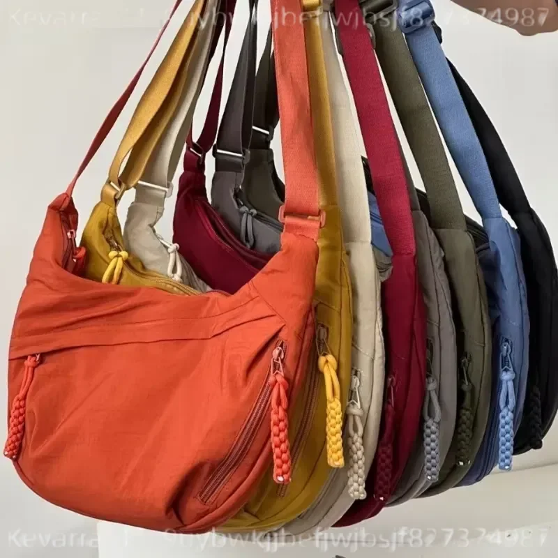 Trendy Women Soft Cloth Shoulder Bag Solid Color Student Casual Large Handbag Crossbody Hobo Bag for Daily Use