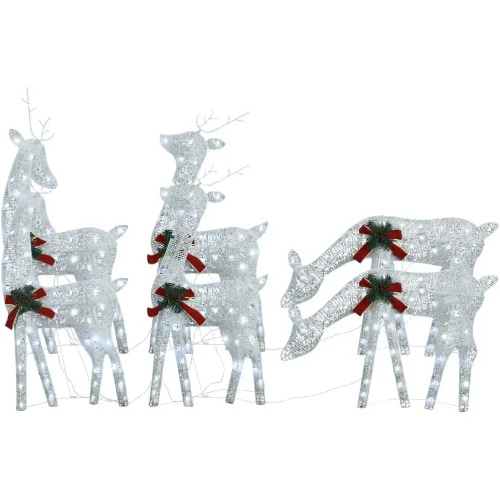 Christmas Reindeers 6 pcs White Cold White Mesh,Christmas Window Decorations Fairy Lights Star String Lights Suitable