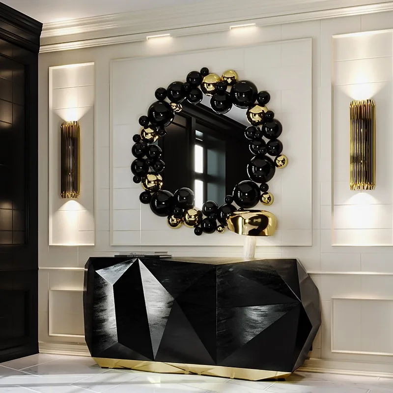 Modern simple stainless steel spherical bubble decorative mirror for living room