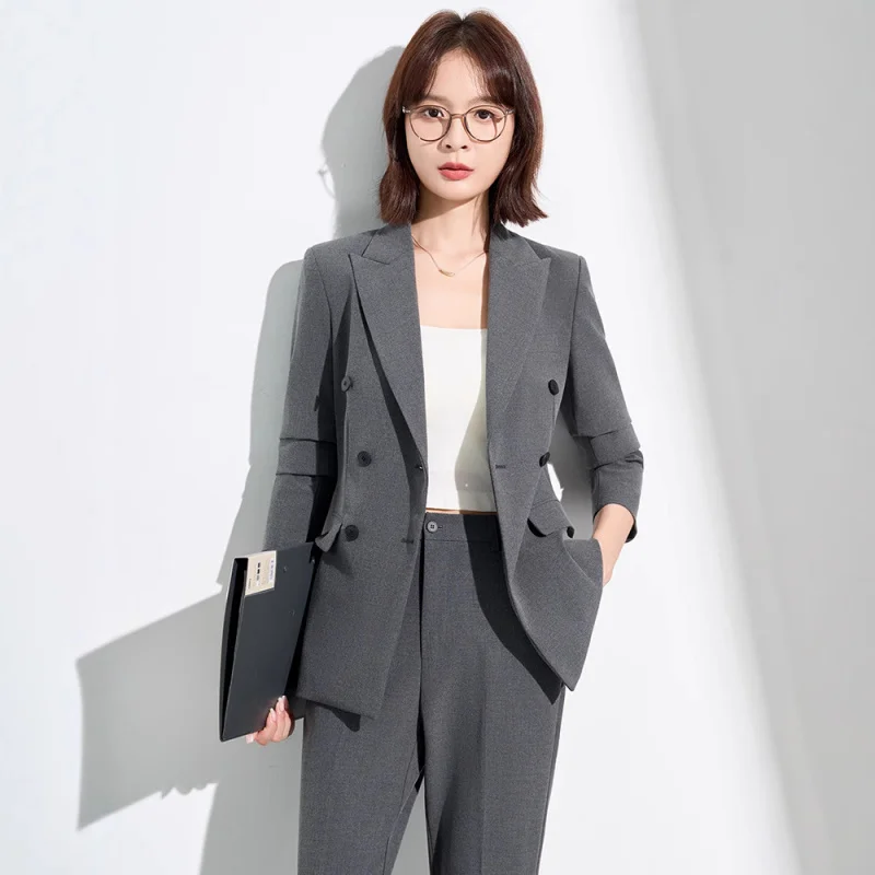 

Gray Blazer for Women2025New Spring and Autumn Small Size Interview Formal Wear Manager Work Suit Blazer Set