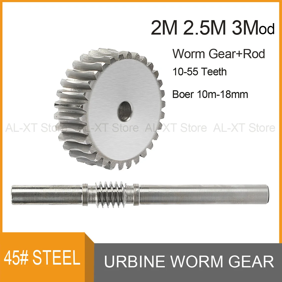 1Set 45#steel Worm Gear With Rod 2/2.5/3Mod-10/15/20/25/30/40/50/55 Teeth Worm Gear Reducer Transmission Parts Bore10/12/14/18mm