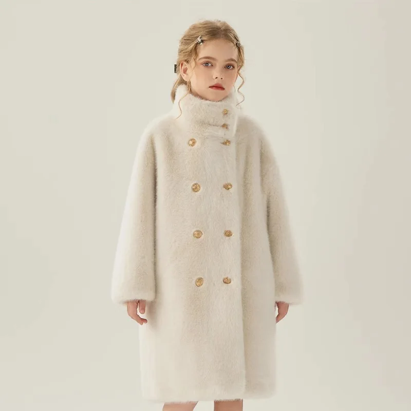 Children Fur Coat Autumn Winter Girls Imitation Mink Fur Little Girls Medium Length Thickened Faux Fur Coat