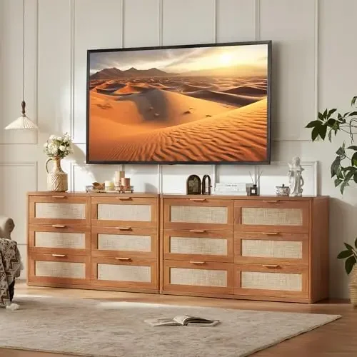 Rattan Dresser for Bedroom Set of 2, Boho 48