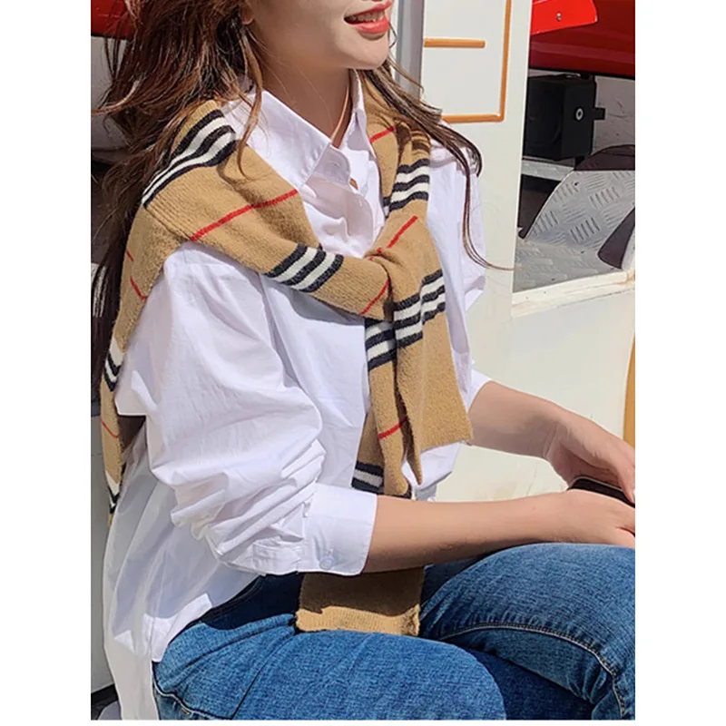 

Knitted Striped Small Shawl Shirt Decorate Shawl Air-conditioned Room Warm Shawl Thin Knotted Scarf Women Luxury Designer Scarf