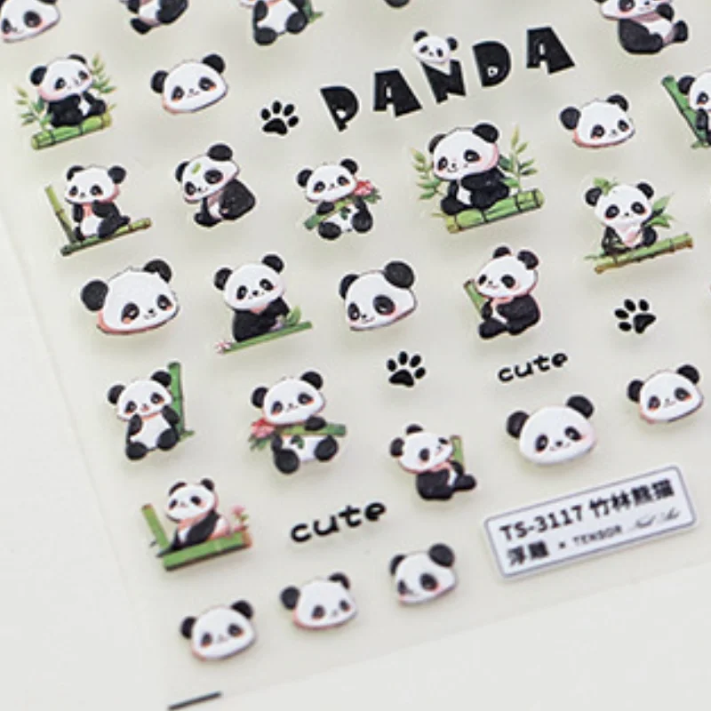 1pcs 5D Embossed Chinese Bamboo Panda Design Nail Art Kawaii Stickers Self-adhesive Transfer Nail Decorations Slider Decals DIY