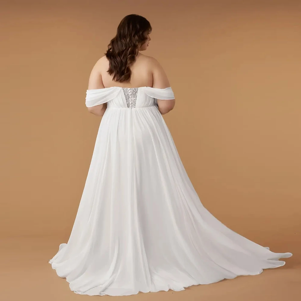 Exquisitos vestidos De Novia con hombros descubiertos para mujer, vestidos De Novia De gasa con cola De corte, Vestido De encaje con Sequiend, 2024, 2025