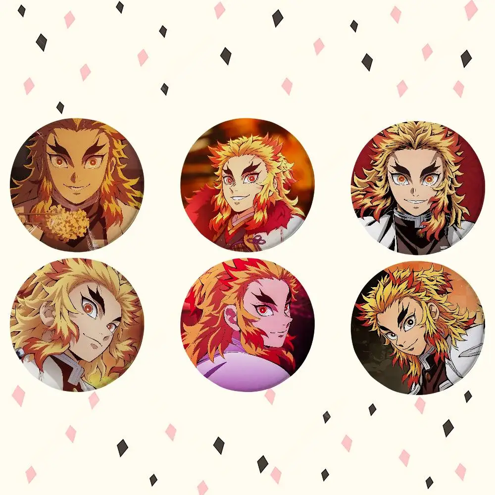 Cartoon Kyojuro Rengoku Coole Anime Runde Laser-Brosche Cartoon-Anstecknadel Kleidung Rucksack Accessoires Revers