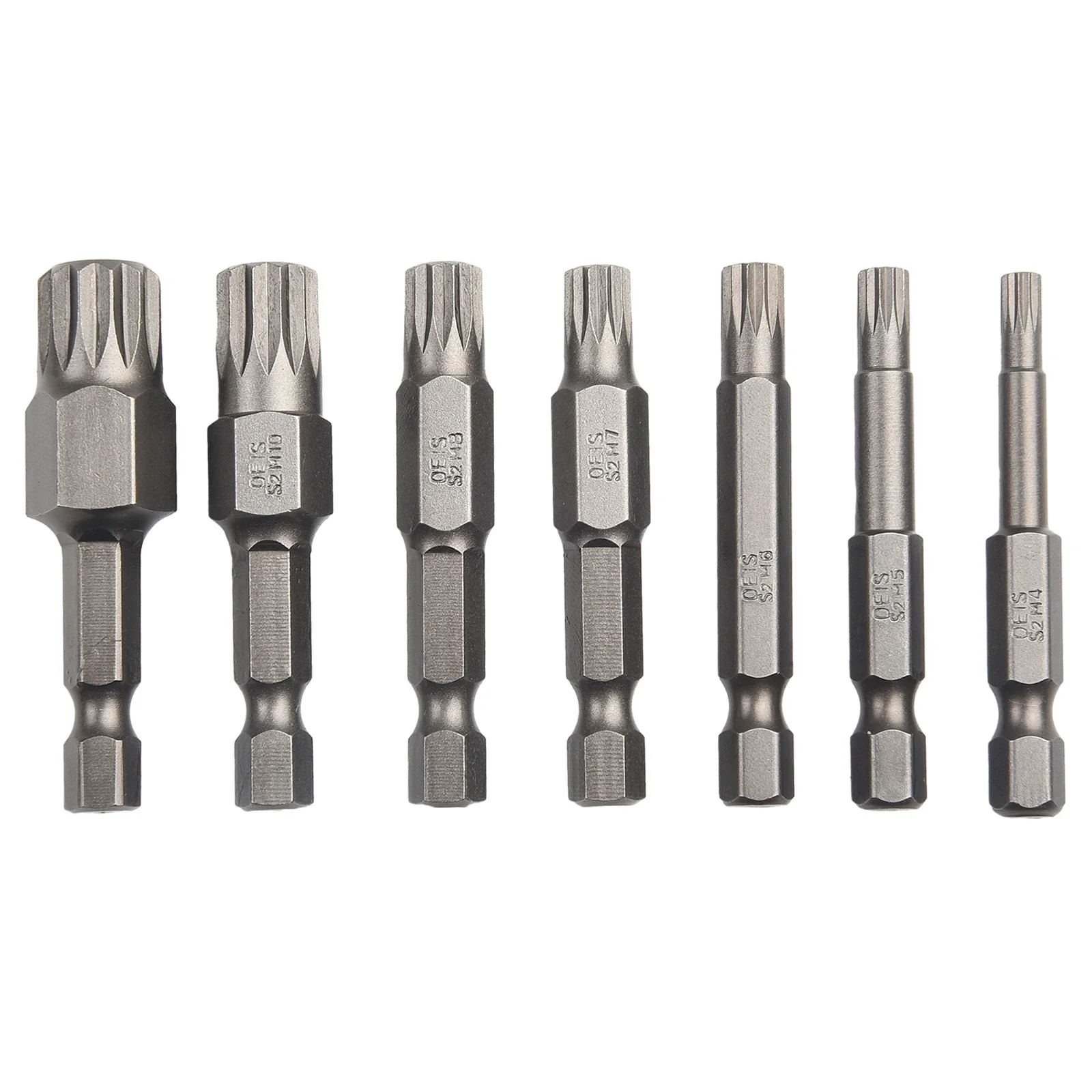 7Pcs 1/4\'\' Hex Shank 12 Point Torx Screwdriver Bit 6.35mm Hex Shank Magnetic Impact Socket Bit 50mm M5 M6 M7 M8 M10 M 12