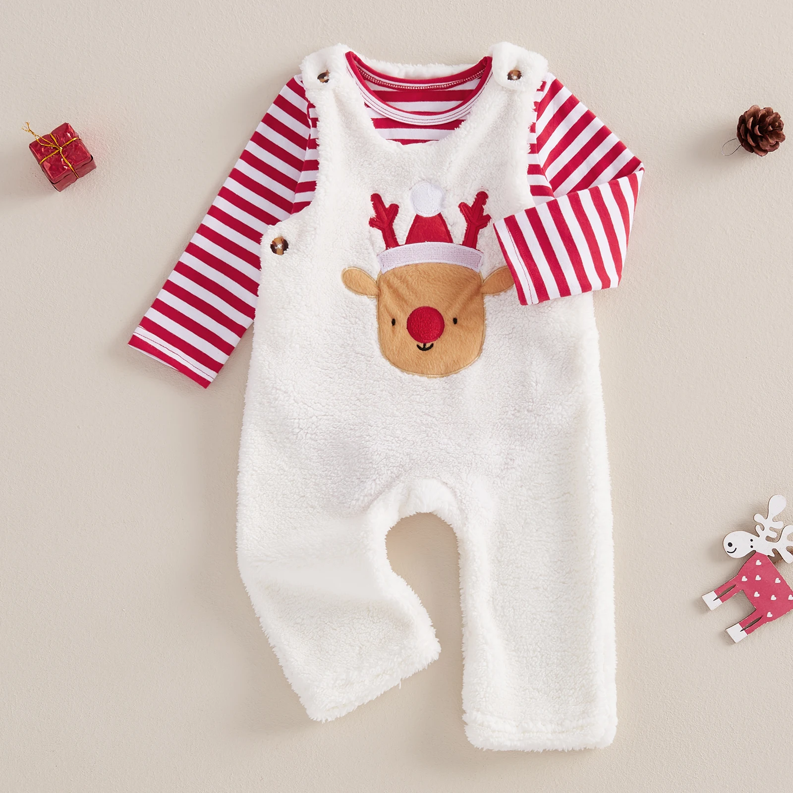 Cross-border infant and young children, gender-neutral male and female infants, striped Ha clothes + furry bib pants two-piece s