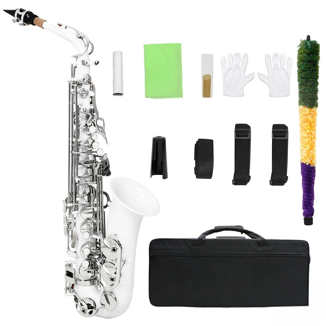 White E-Flat Alto Saxophone, Handcrafted Engraved White Shell Keys, Complete Accessories, Professional Musical Instrument