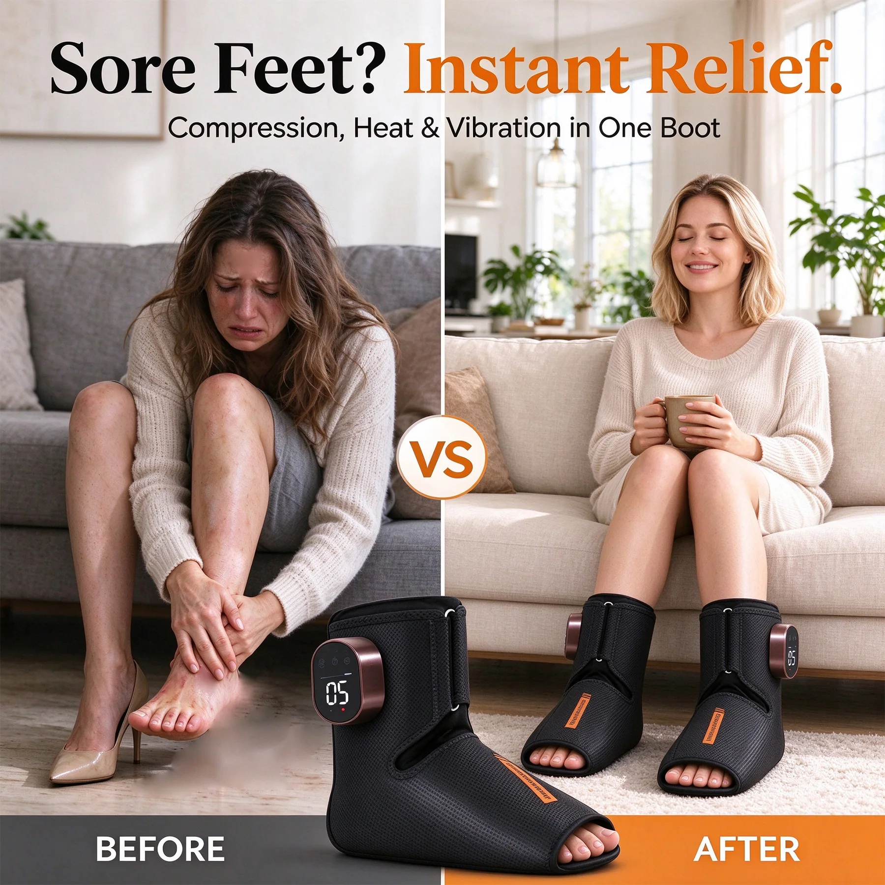 1Pair Wireless Airbag Foot Ankle Massager Air Compress Heating Vibration Hot Compress Foot Massager Home Travel Use Relaxed