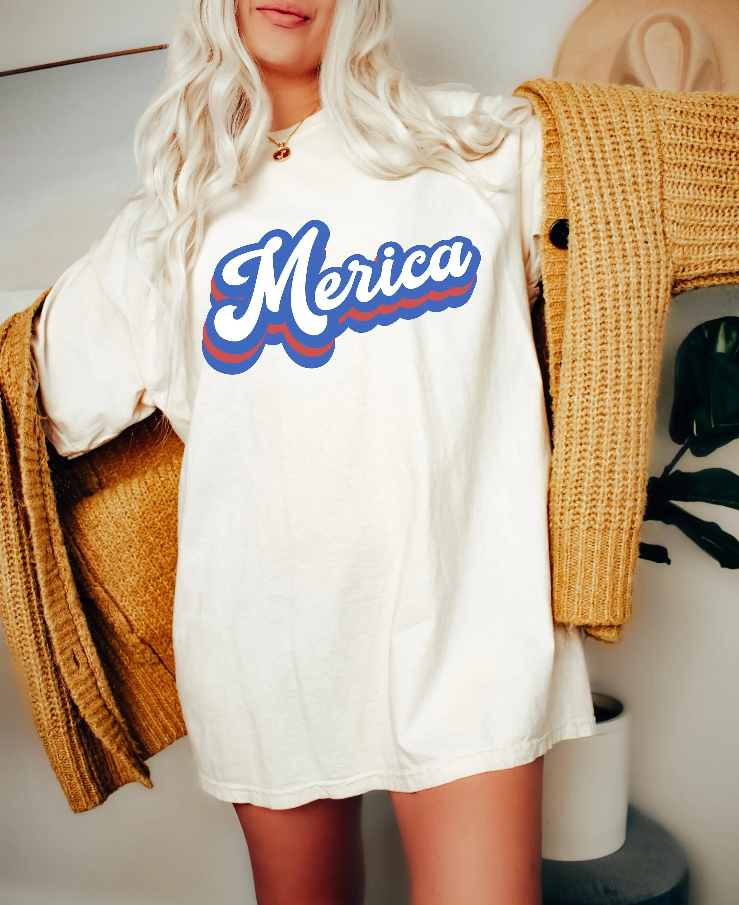 Retro Merica Font Usa Shirt 4Th Of July Tee Funny Fourth Womens T America Patriotic Independence