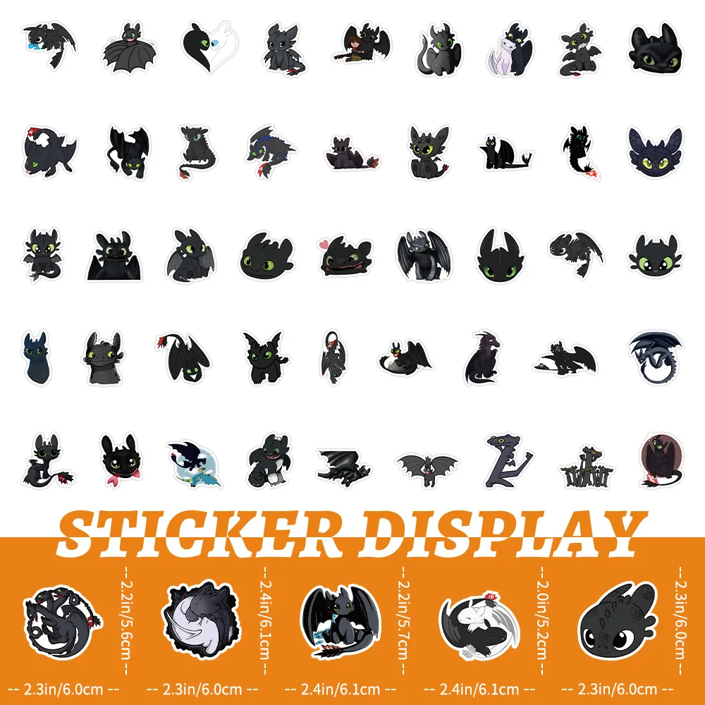 Toothless adesivos dos desenhos animados, como treinar o seu dragão decalques, DIY bagagem, laptop, telefone, carro, bicicleta, adesivo skate, brinquedo, 10 pcs, 30 pcs, 50pcs