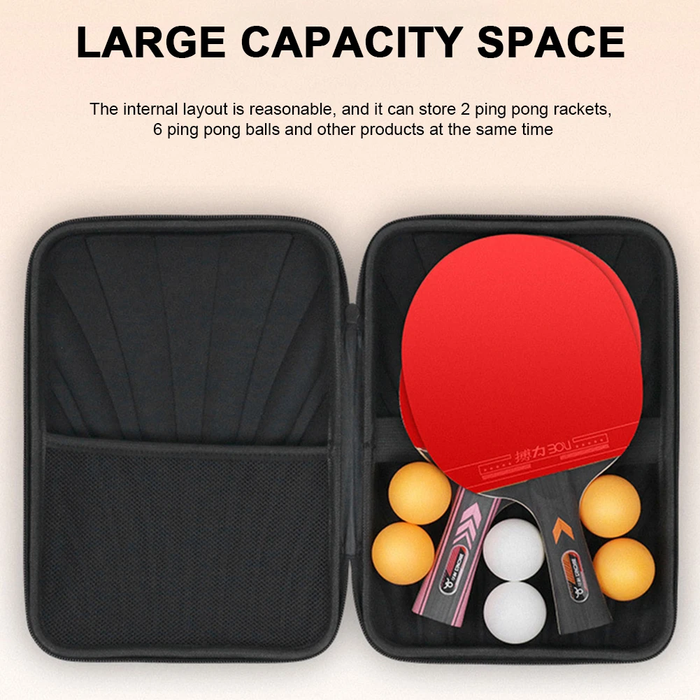 Ping Pong Paddles Case Hard Shell Ping Pong Racket Paddle Cover Bag EVA Square Shaped Waterproof for 2 Paddles & Multiple Balls