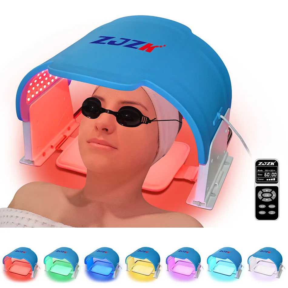 Máscara LED para terapia de luz de cuello y cara, máquina Facial de 7 colores, 990 Chips LED para mejorar el acné, puntos negros reafirmante de la piel