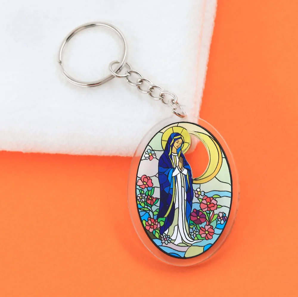 

Acrylic Stained Glass Style Christian Virgin Mary Keychain Catholic Religious Key Ring Car Key Bag Accessory Religious Gift
