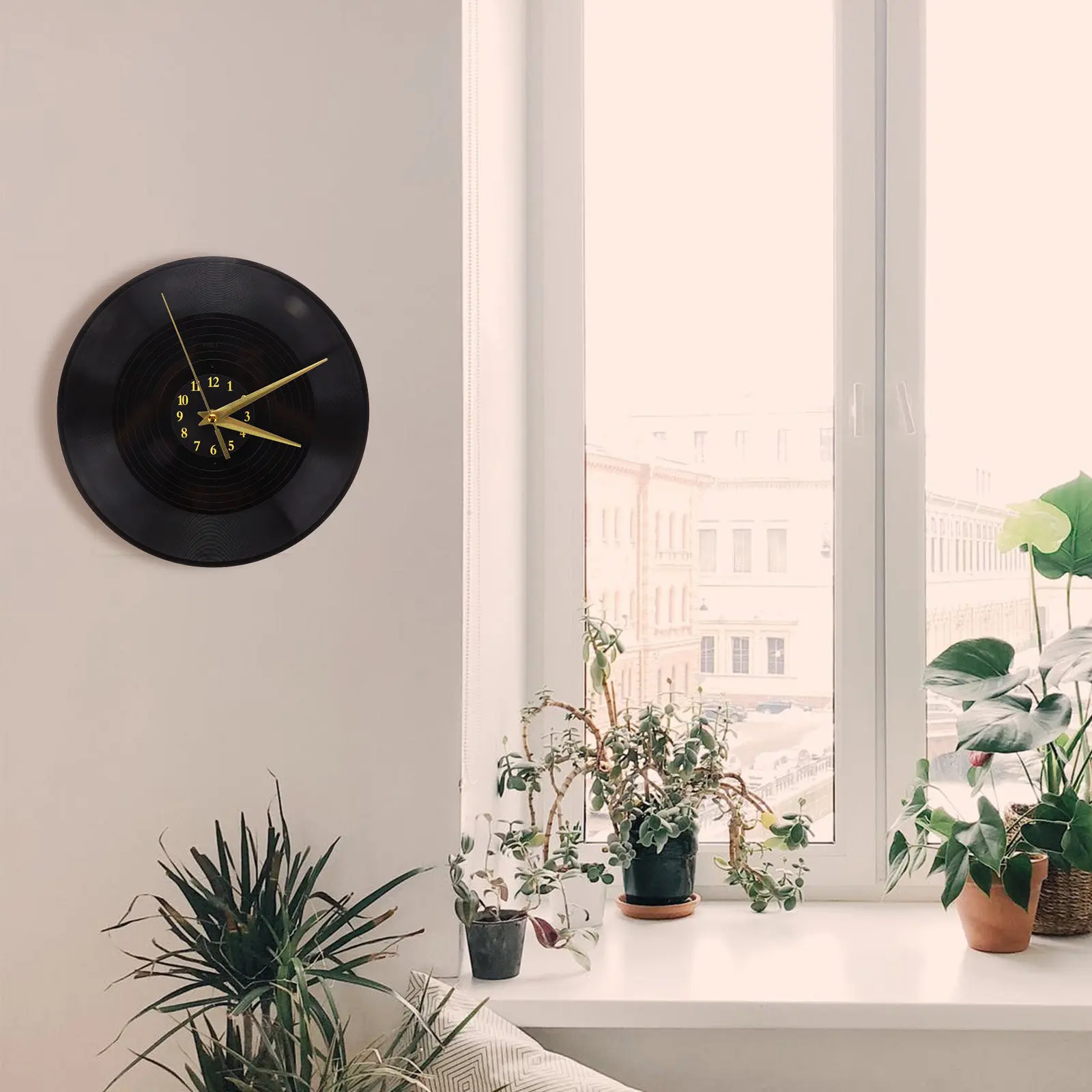 Vinyl Record Wall Clock Silent Battery Operated Vintage Music Decor for Living Room Bedroom