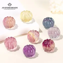 10 Pcs/lot Natural Fluorite Carved Pumpkin Shape Bead Random Color Crystal Spacer Bead For Jewelry Making Christmas Accessory
