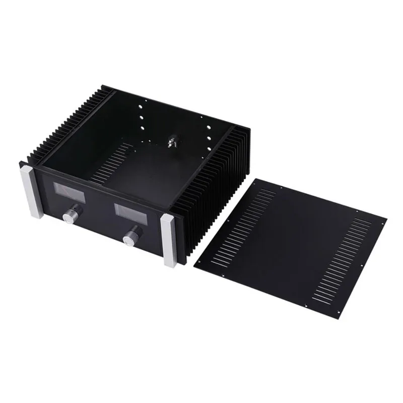 Aluminum amplifier chassis - with dual VU meters and side heatsinks
