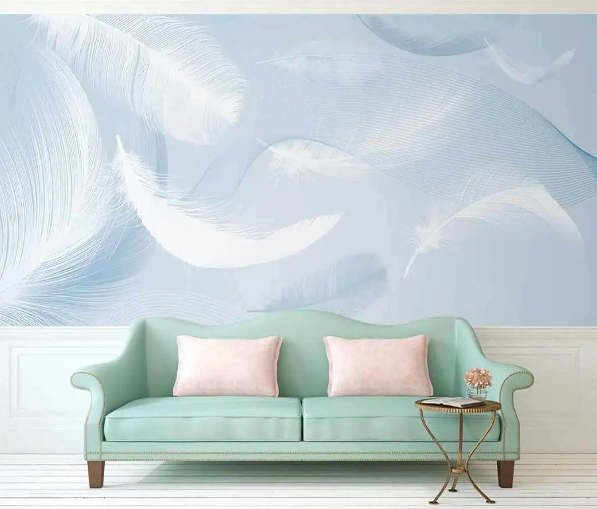 Custom blue feather Photo Wallpaper Mural Living Room Bedroom Interior decorative Wall Painting papel de parede 3D Wall Cloth