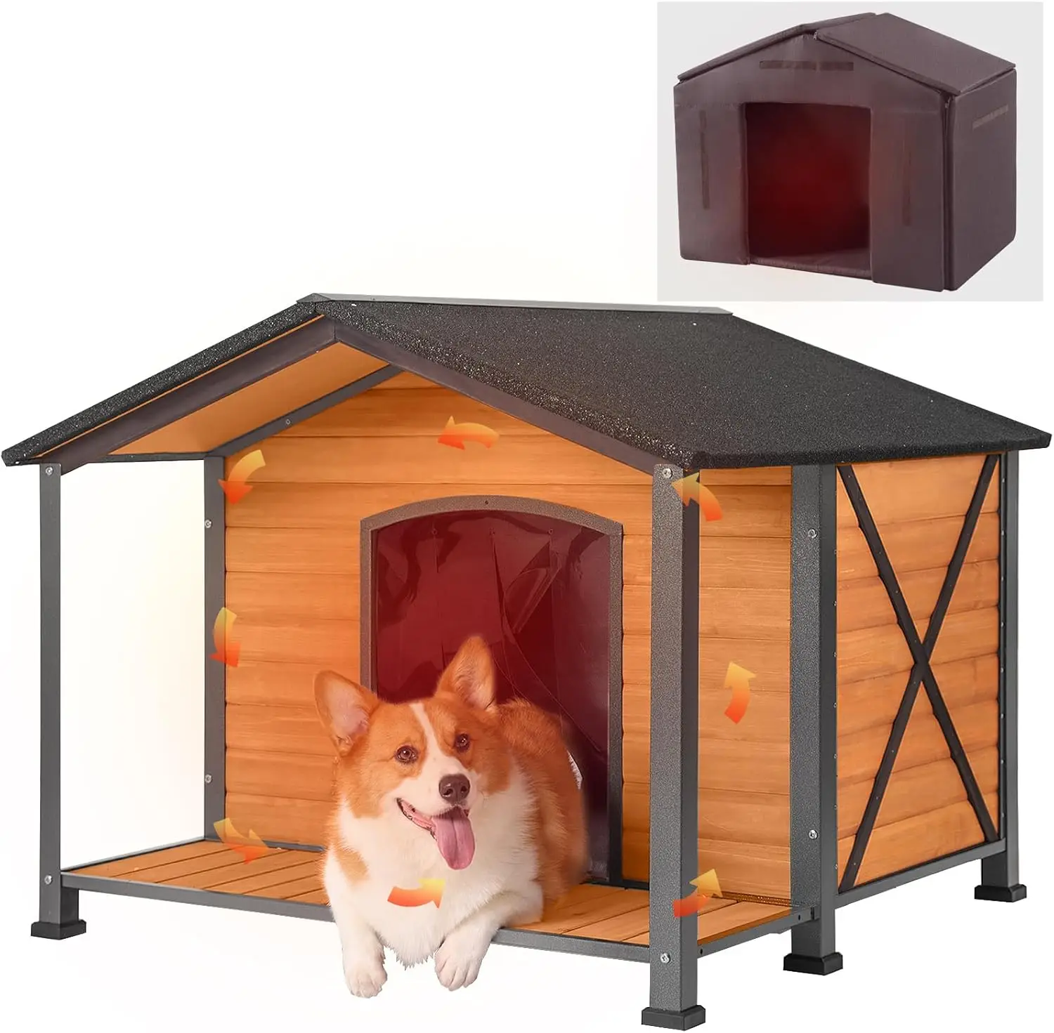 Insulated Lined Dog House, Outdoor Dog House, 100% Insulated Puppy Shelter with Raised Floor for Winter Use (Large)