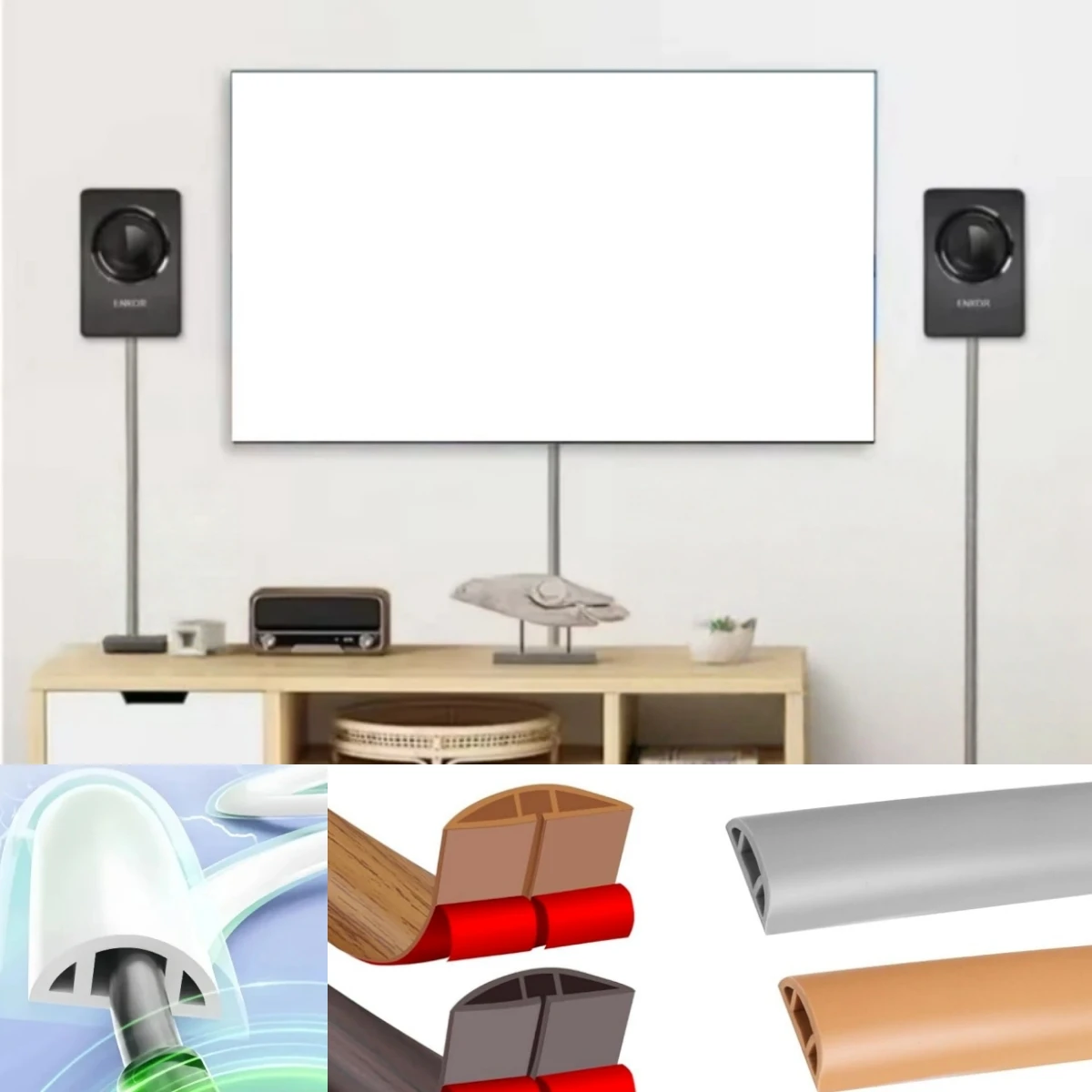 1roll 2mX3cm Flexible Floor Cable Raceway, Peel and Stick Cable Raceway, Self-Adhesive Wire Hider for Floor&Wall cable conduit