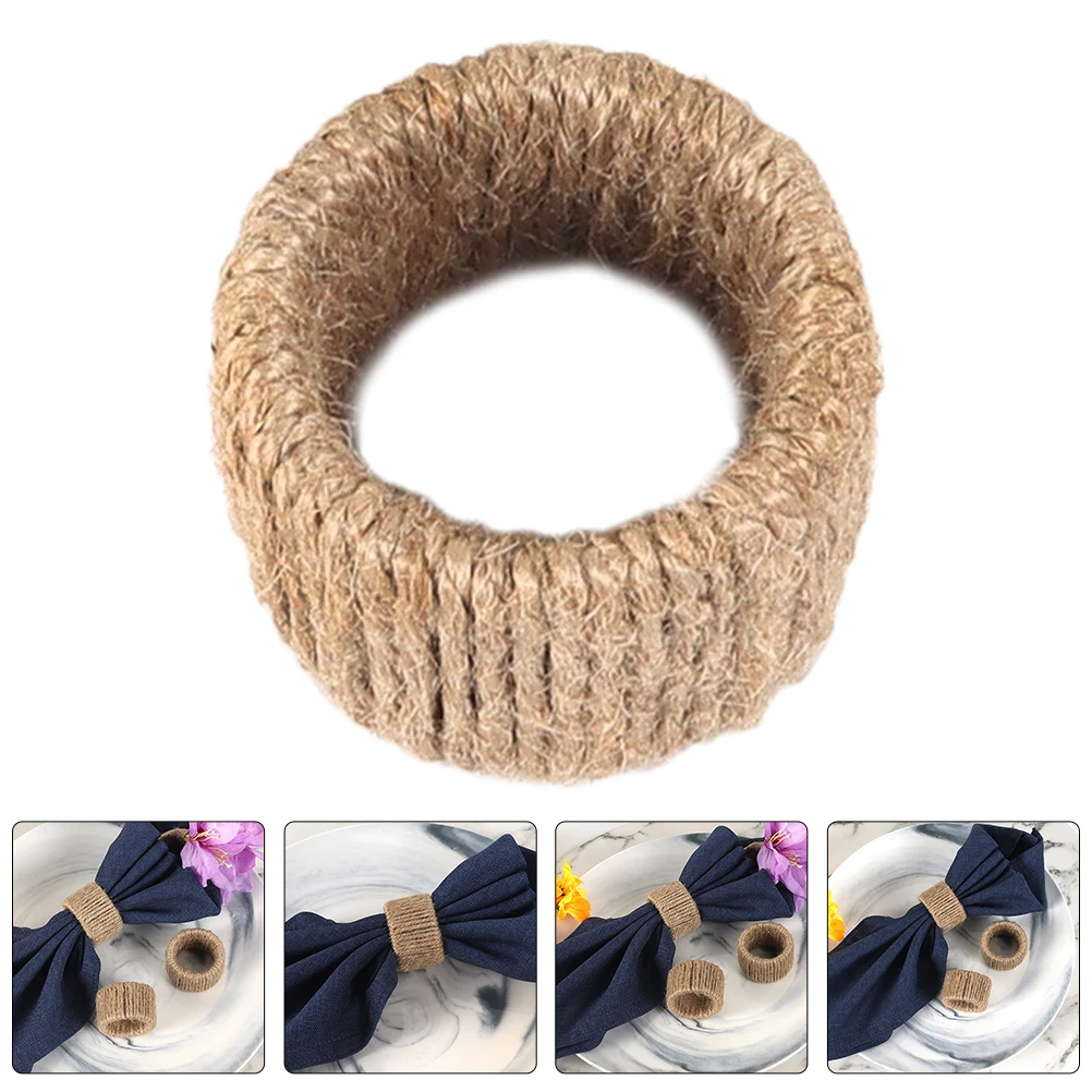 

6pcs Farmhouse Rings Woven Rope Serviette Holders Rustic Table Decor Dining Wedding Party Buckle Set Cloth Napkin Rings
