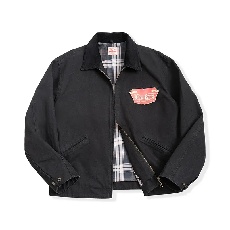 

Холщовая куртка Maden Retro Detroit Hunting J001 с тяжелыми хлопковыми карманами, дизайнерское пальто на молнии с воротником с лацканами для мужчин, осеннее пальто