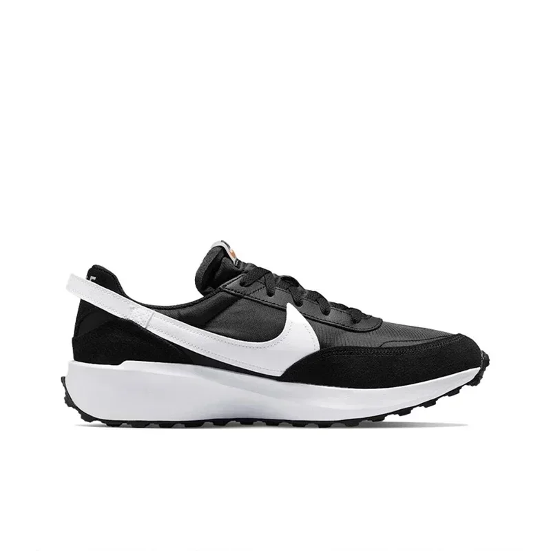 Nike Waffle Debut Men's and Women's Running Shoes Synthetic Leather Fabric Shock Absorption Anti-slip Wear Black and White