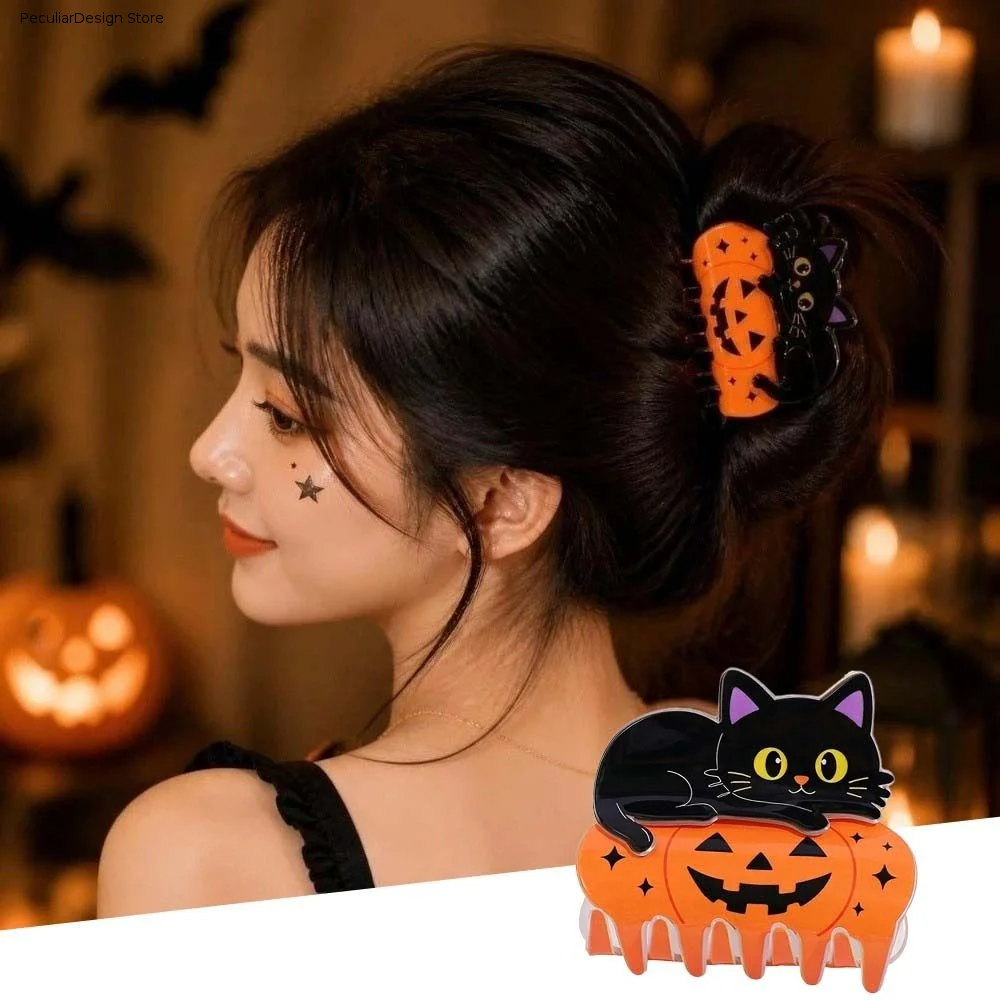 Cute Animal Halloween Hair Claw Non Slip Lightweight Pumpkin Shark Clip Durable Spring Smooth Surface Black Cat Hair Claw