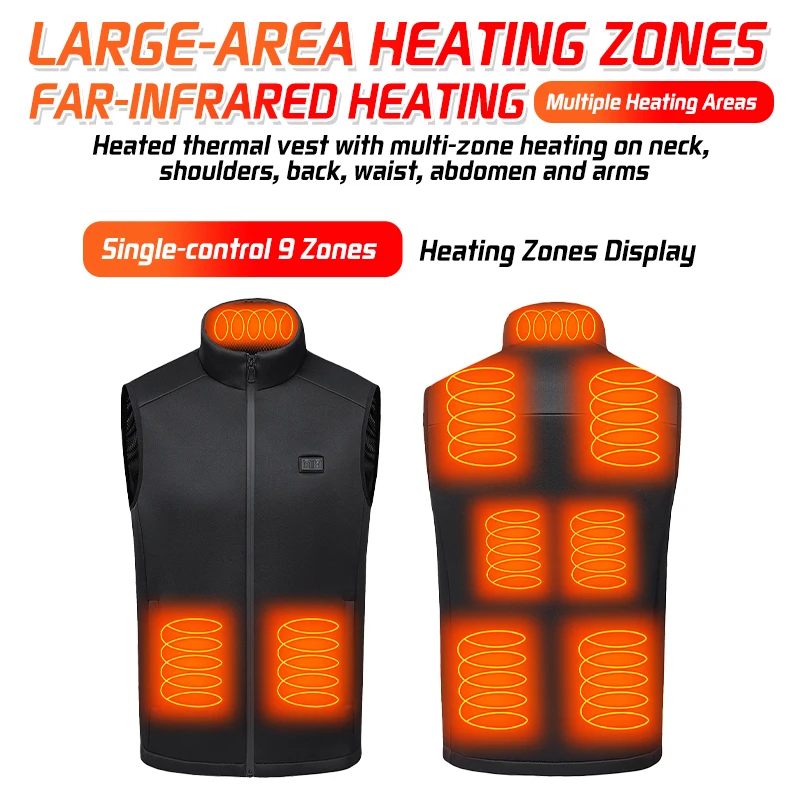Heated Vest 9 Zones USB Heater Comfy Winter Warm Jacket Liner Inner Layer Fishing Hunting Outdoor Gear Thermal Gilet Clothing