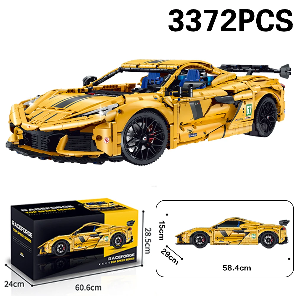 

1:8 Scale Sports Car Model Building Blocks 3372 PCS Technical Bricks Yellow Car Desktop Assembly Set 10622 Toy for Boys Gift New