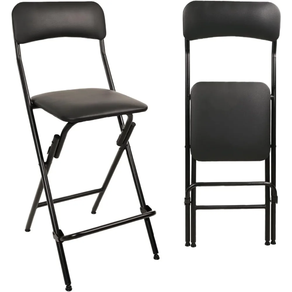 

Folding Bar Stool with Backrest Leather Padded Portable Folding Stool Chair Counter Height Foldable Collapsible Stool