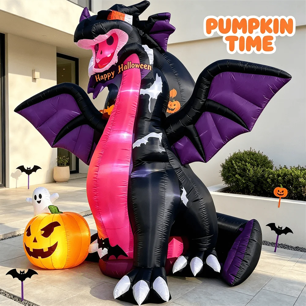 Giant Winged Light Up Inflatable Model Dragon 11.5FT/3.5M Halloween Outdoor Holiday Decoration for Lawn Garden Backyard