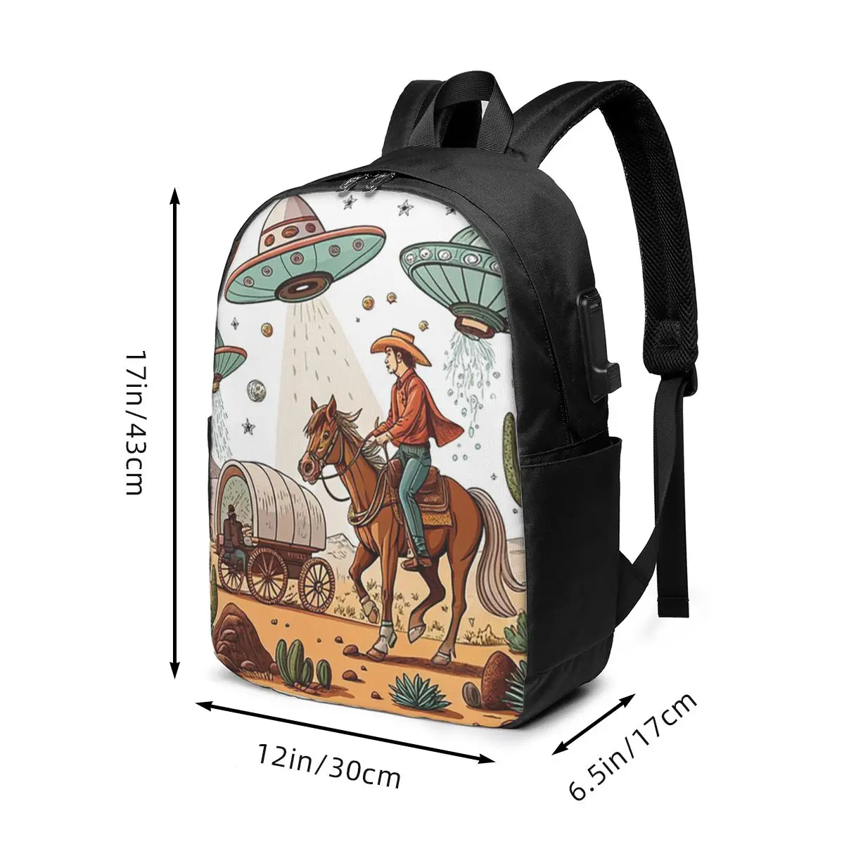 Alien UFO Encounter Cowboy Design Backpack Travel Notebook Bag Computer College Student School Bag Laptop Shoulder Bags