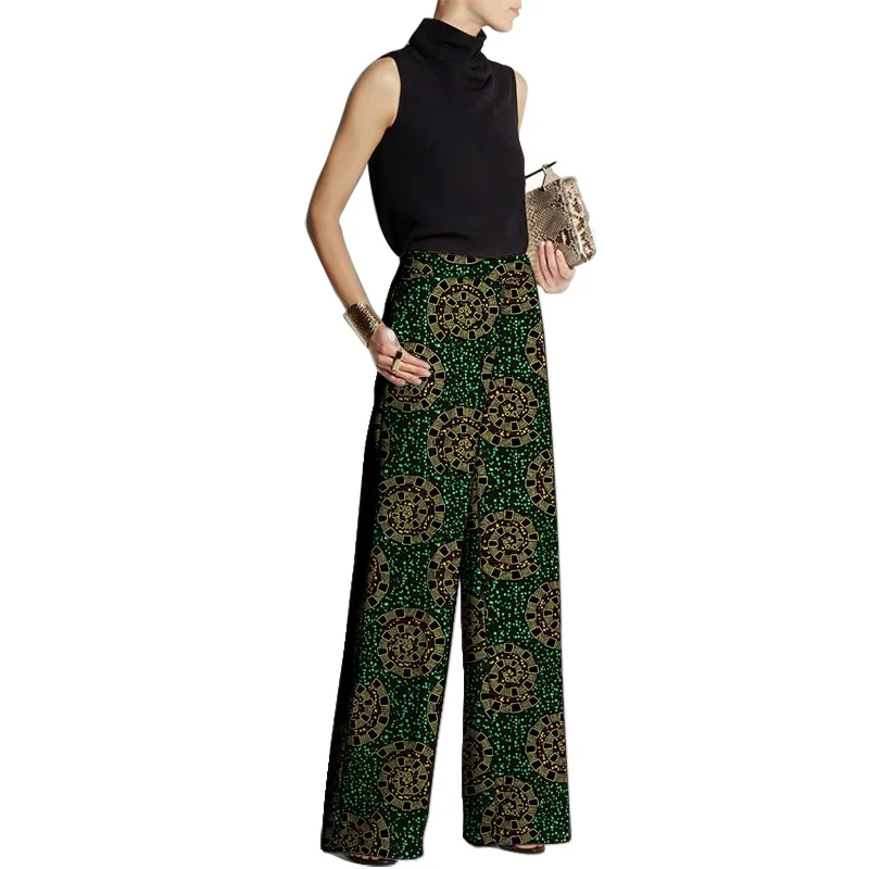 Hand Cut Ankara Fashion Women Wide Leg Pants Female African Print Bottoms Party Wear