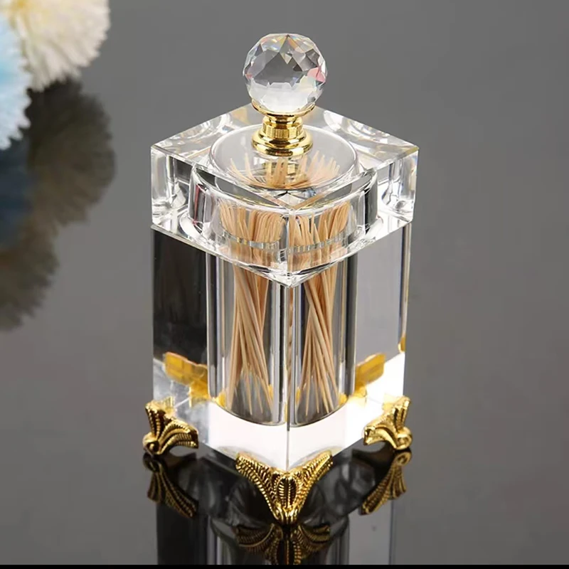 

Crystal toothpick box with cover, simple, hotel, home, restaurant, storage, table decoration, arts and crafts