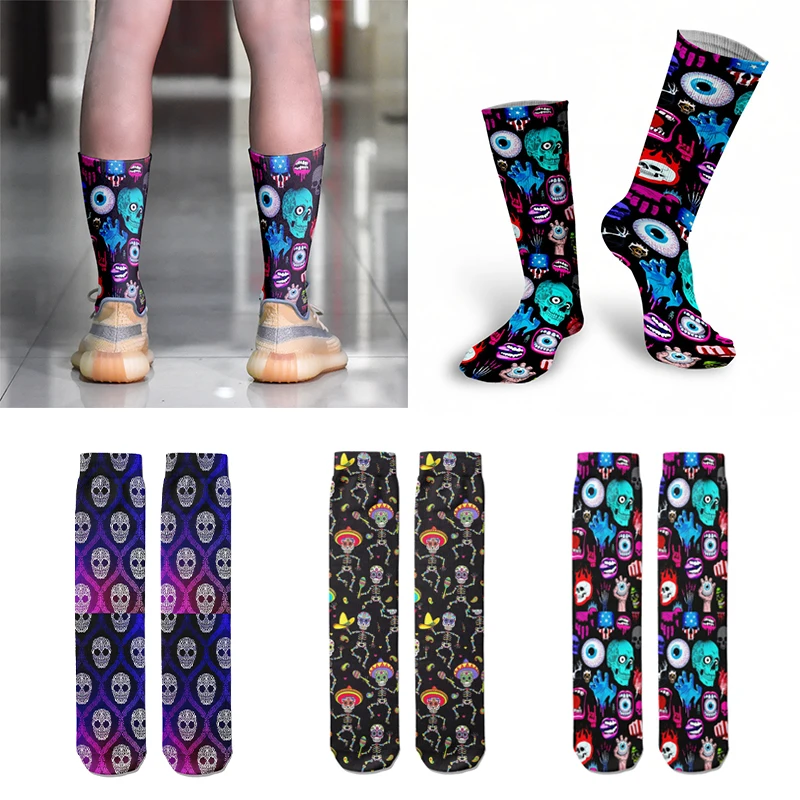 Creative Skull 3D Printing Unisex Socks Street Style Novelty Trend Long Socks Harajuku Fashion Funny Bar Club Party Happy Socks