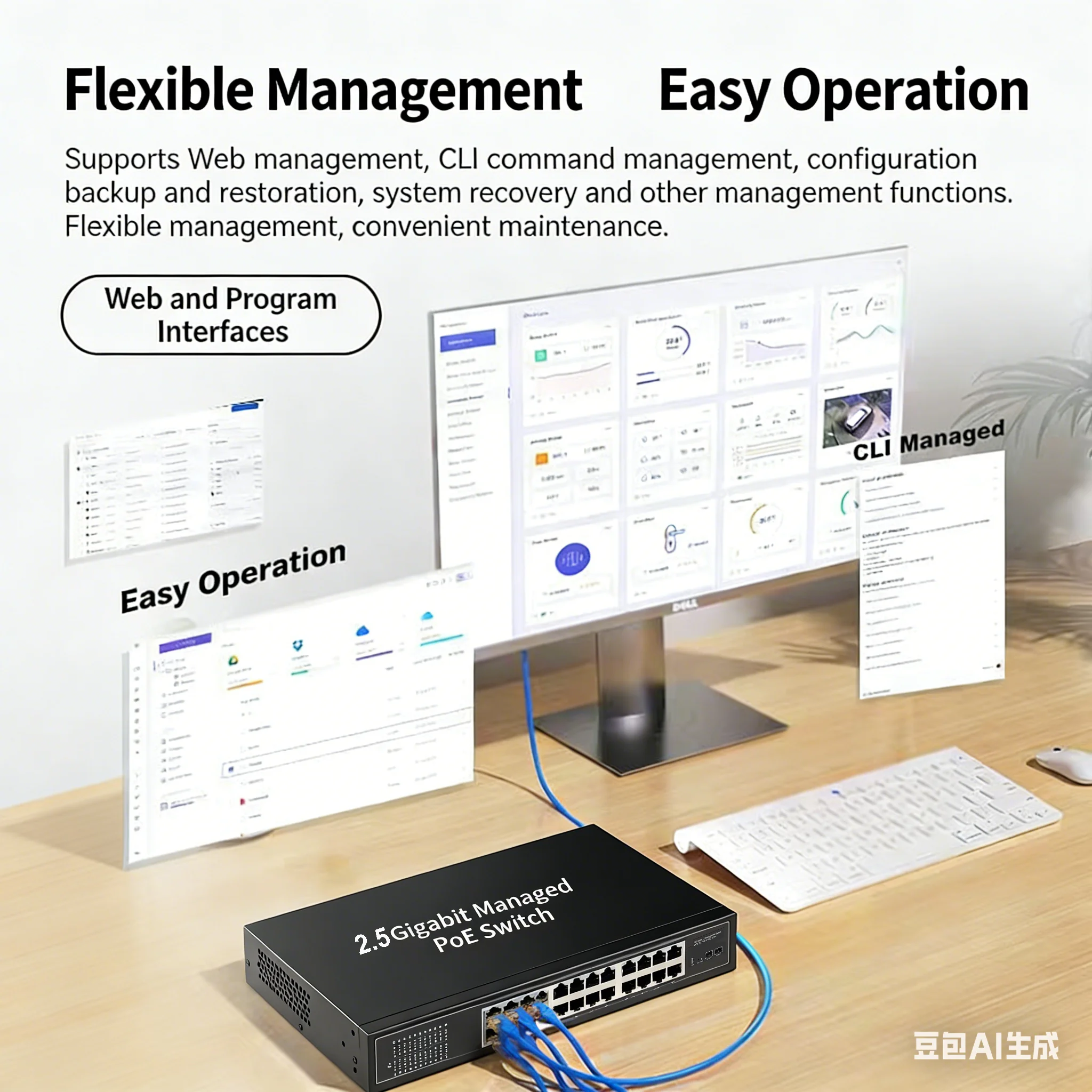 

10G uplink 24 Ports 2.5G L2+ managed switch/PoE switch, smart fan cooling heat dissipation,QOS,IGMP,VLAN
