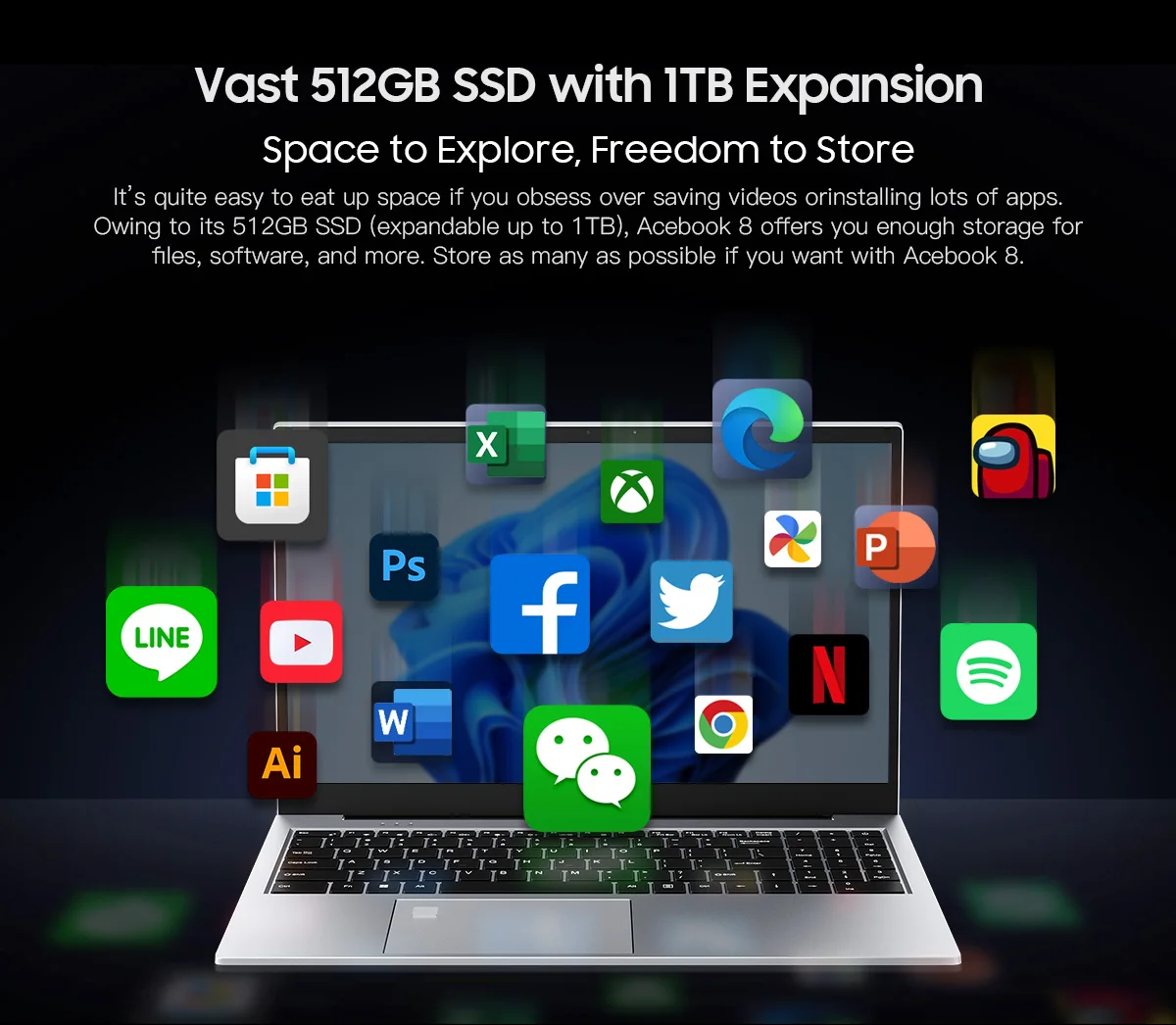 Blackview AceBook 8 Laptop, 15,6 Zoll, Intel-Prozessor N150, 16 GB RAM, 512 GB SSD + Erweiterung auf bis zu 1 TB, Windows 11 Home. – Detail 15