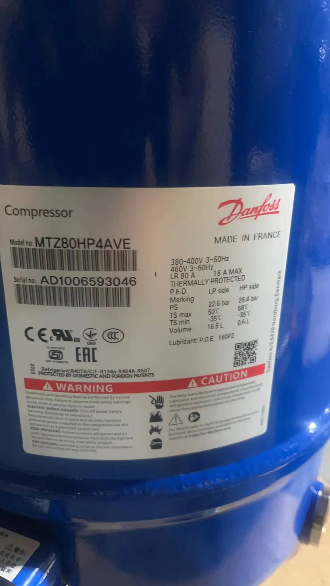 Refrigeration Compressor MTZ80HP4AVE Reciprocating Compressor for Use With R404A, R407C, R134A for Air Conditioning