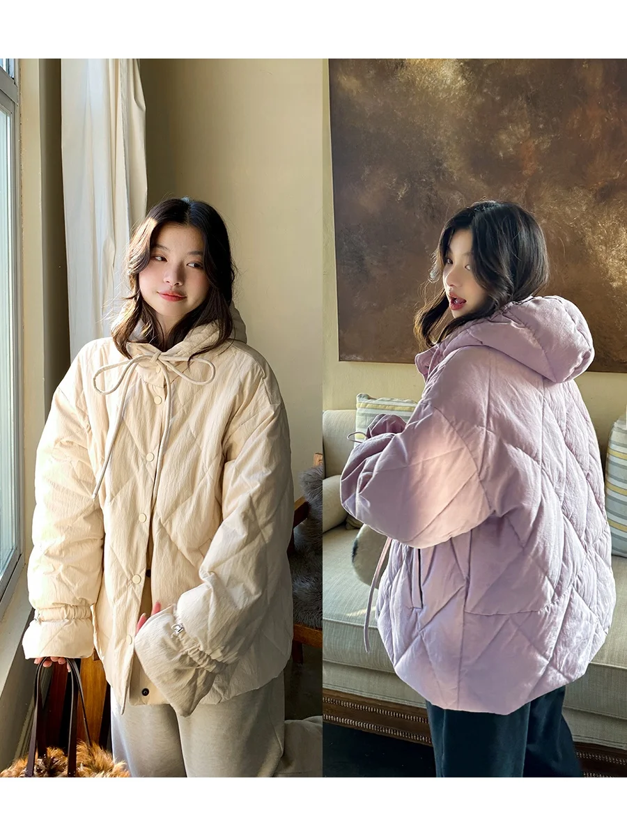 

Пуховик с капюшоном из 90% белого гусиного пуха высокой плотности, стеганый, из чистого хлопка, свободного кроя, модель Anne Forest, повседневный стиль