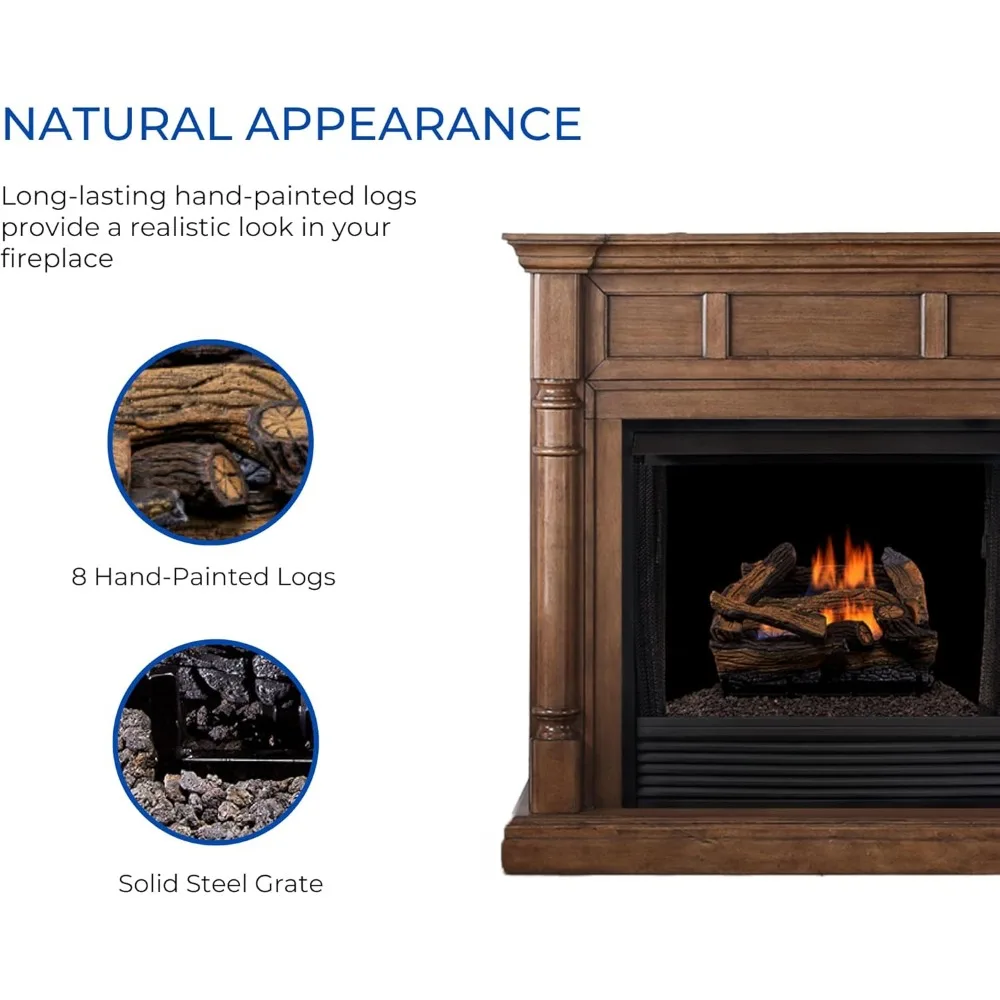 Duluth Forge Conjunto de toras de gás sem ventilação de carvalho dividido de 18 polegadas com 30.000 BTU e controle T-Stat - Modelo DLS-N18T-1