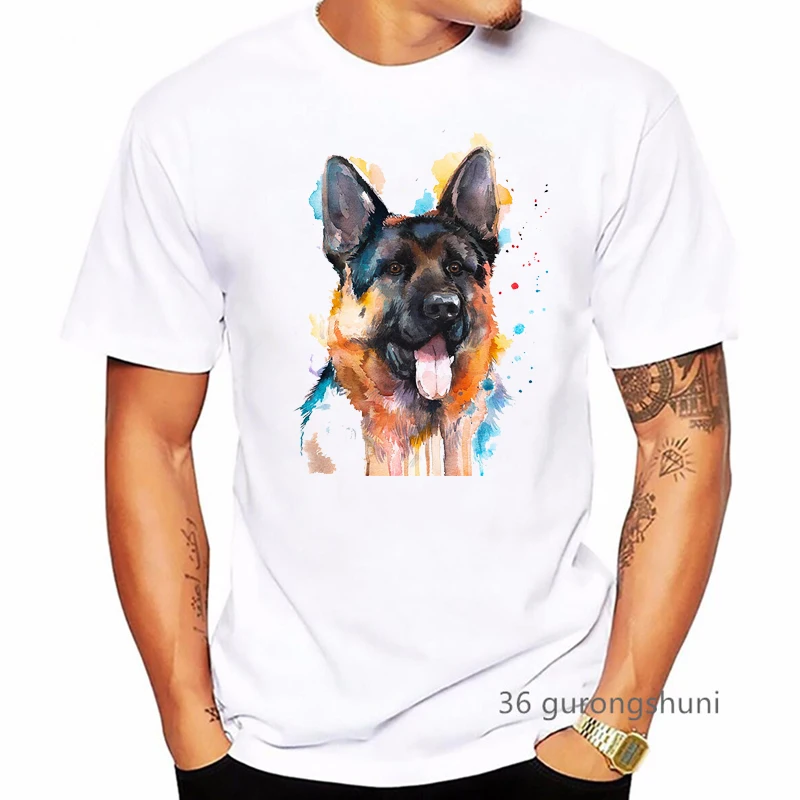 

New Fashion Watercolor Famous Dog Painting Print Beagle Poodle Lab Collie Poodle German Shepherd T Shirt Graphic Art Men Tshirt